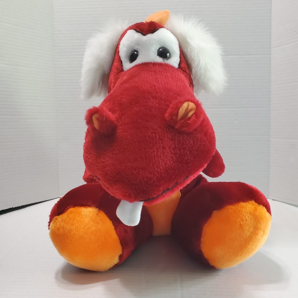 Vintage BJ Toy Red‎ Angry Dragon 6" Tall Soft Plush Stuffed Animal Buck Teeth